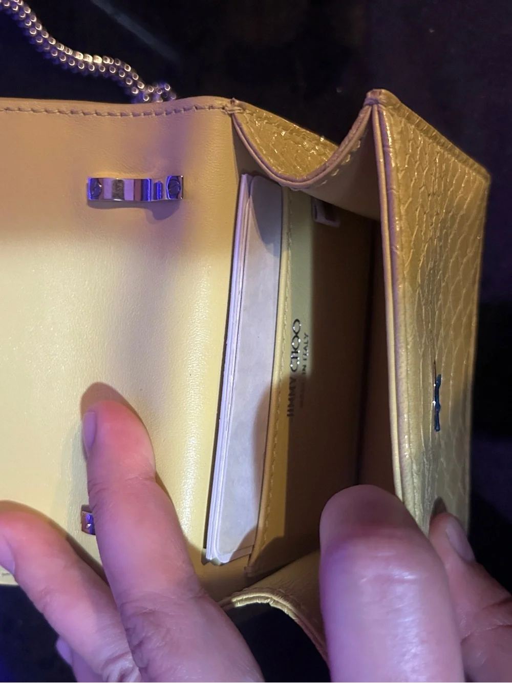 Jimmy Choo Yellow Mini Leather Crossbody with Silver Chain and Ring Clasp